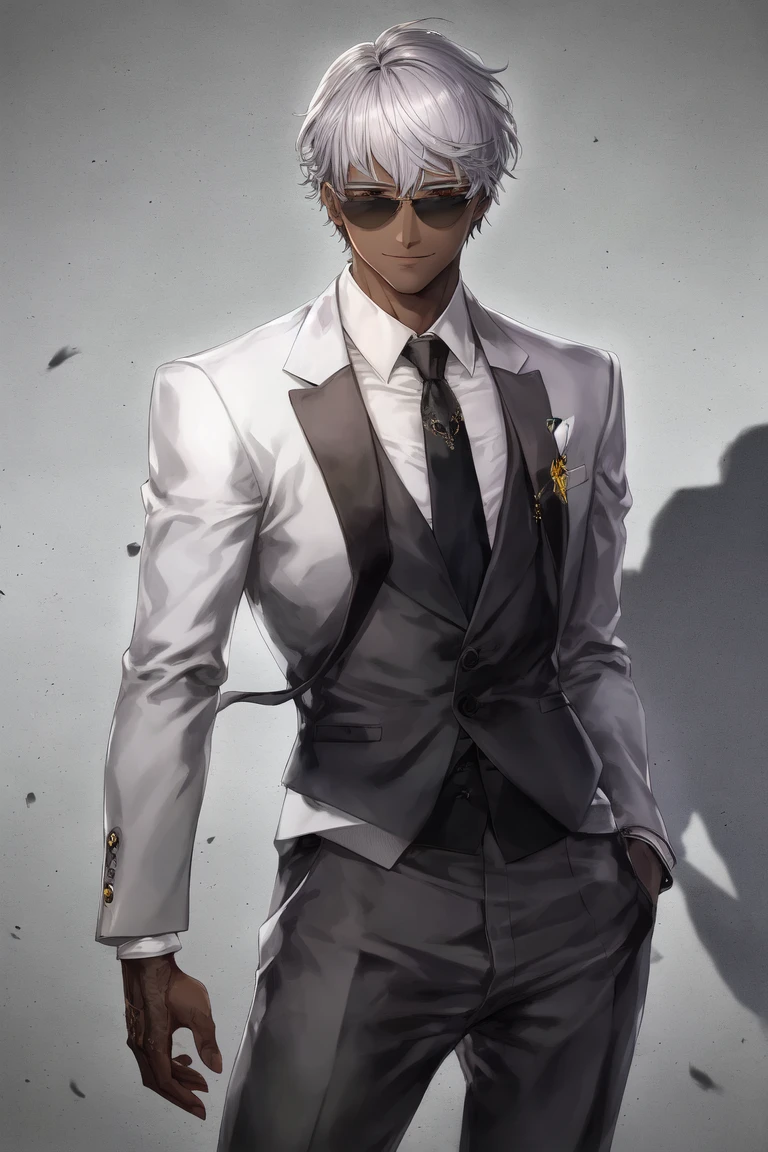 [Holara] 短发 墨镜 大笑 高 杰作 晒黑的皮肤 男人 西装 [插画]